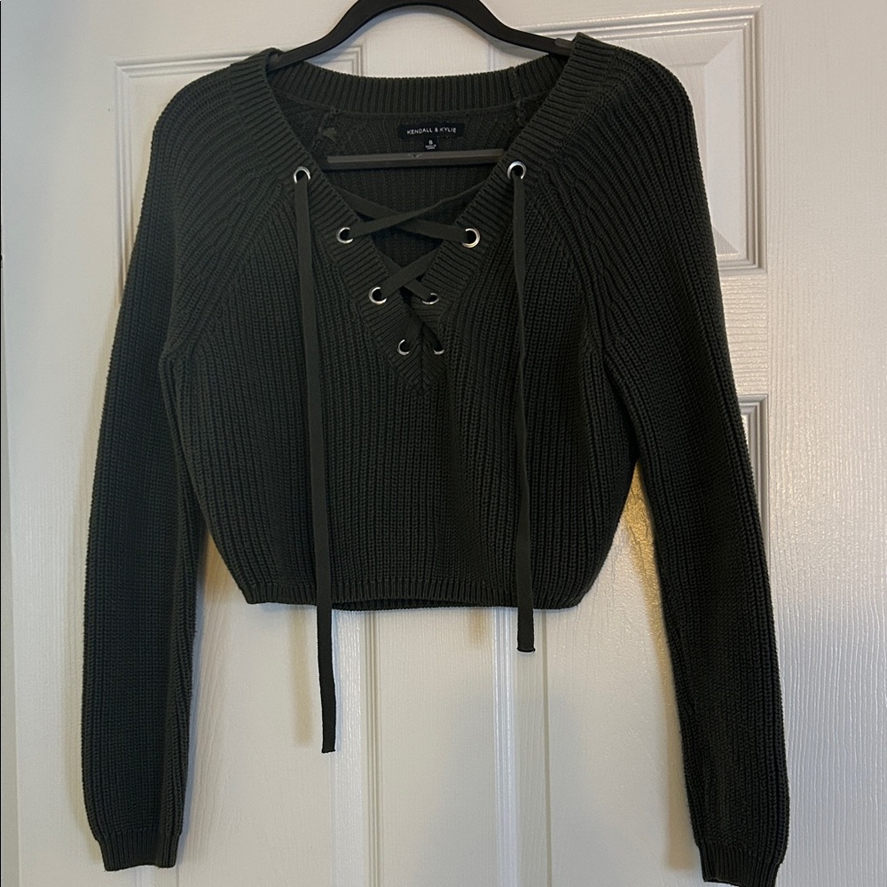 Olive Lace-Up Sweater